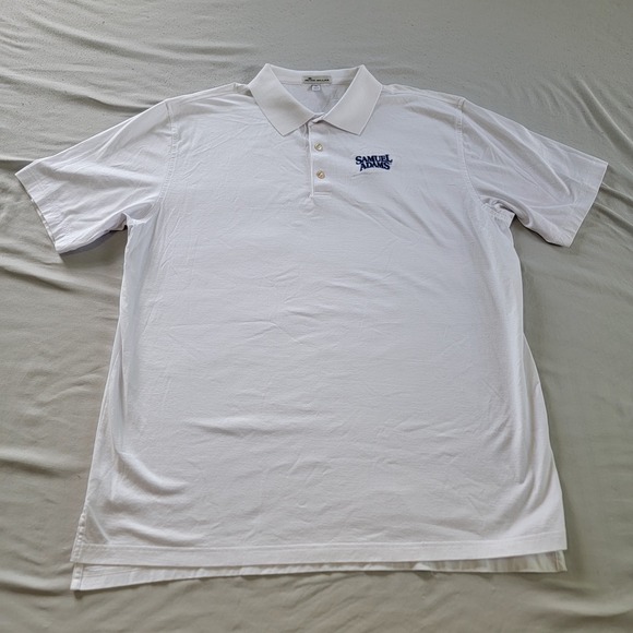 Peter Millar Summer Comfort Polo Mens XL Solid White Samuel‎ Adams Beer SS VTG - Picture 2 of 6